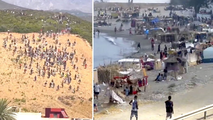 Hoards of people run towards border fence August 15, 2026.