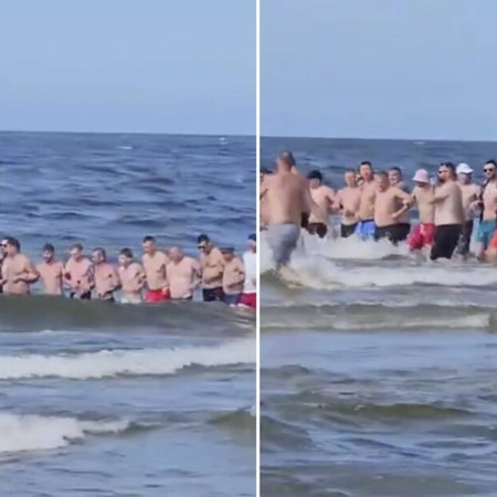 Instant human chain in Polish shores.