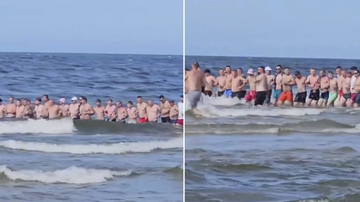 Instant human chain in Polish shores.