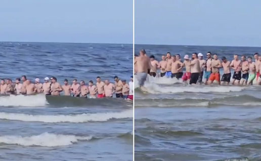 Instant human chain in Polish shores.