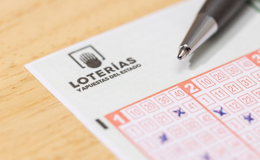 Close up of. alogo of Loterias y Apuestas del Estado Lottery ticket