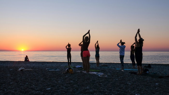 Beach yoga.