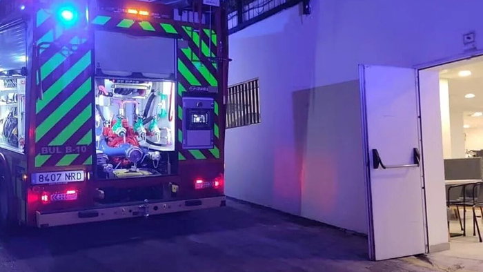 Firefighters set up outside Benalmadena hotel.