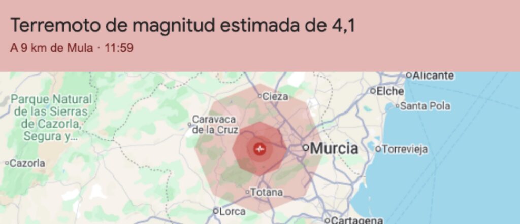 Earthquake zone map in Librilla, Murcia.