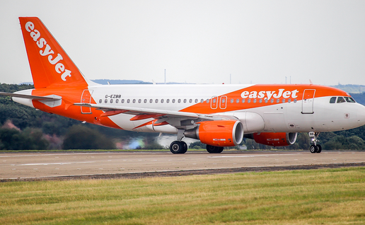 An easyJet aircraft on an airport runway.
