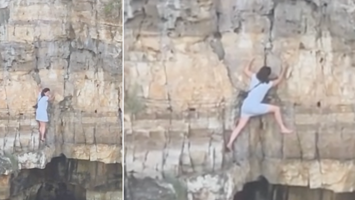 Dangerous moment tourist gets trapped