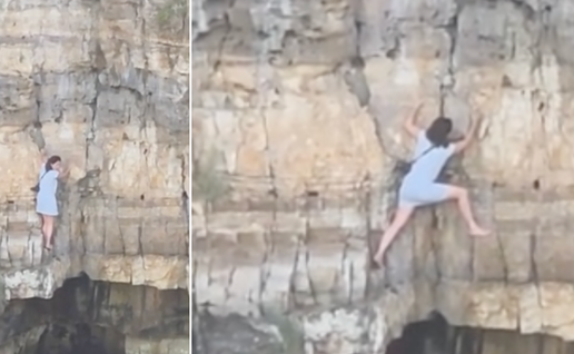Dangerous moment tourist gets trapped