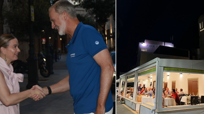 Attending regatta with Marga Prohens, before taking his family out to dinner at Mia restaurant in Portixol