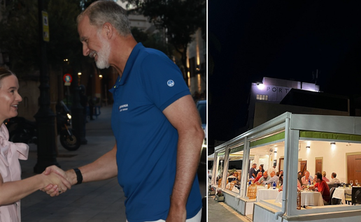 Attending regatta with Marga Prohens, before taking his family out to dinner at Mia restaurant in Portixol
