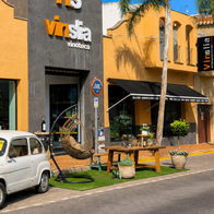several parking spaces temporarily transformed into urban gardens