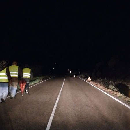 people walking on the road at night