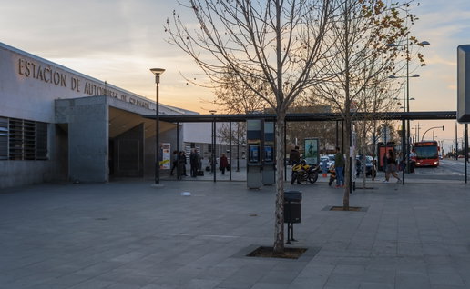 Bus station in the evening