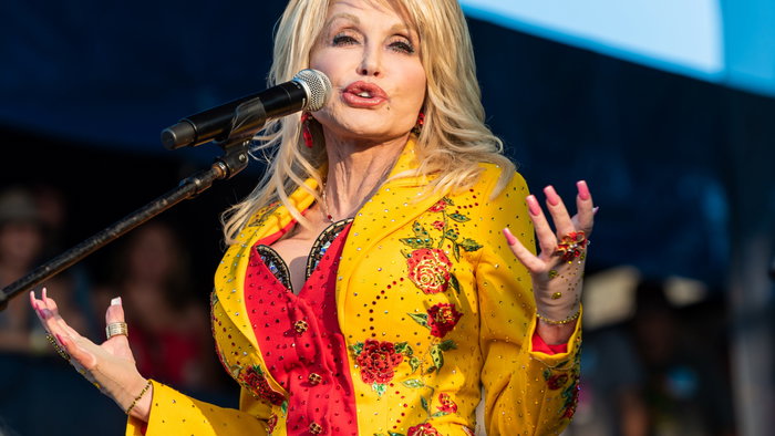 Dolly Parton performs at The Newport Folk Festival in Rhode Island