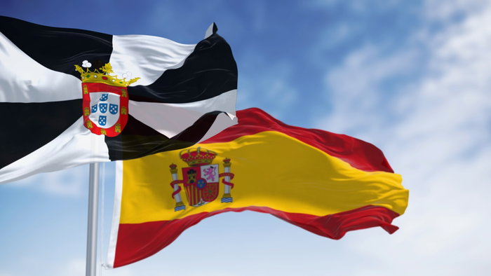 Flags of Ceuta and Spain.