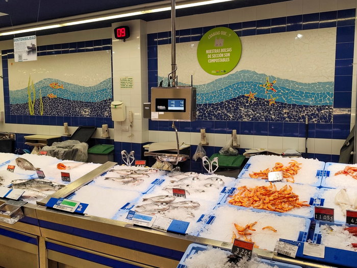 A fish counter in Spanish supermarket