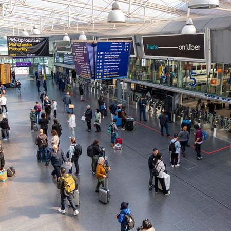 Manchester Airport departure lounge.