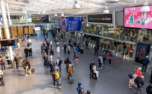 Manchester Airport departure lounge.