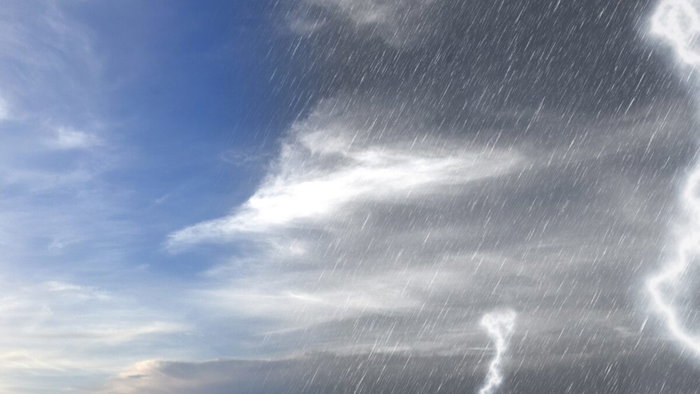 sunny blue skies and rainy storm clouds
