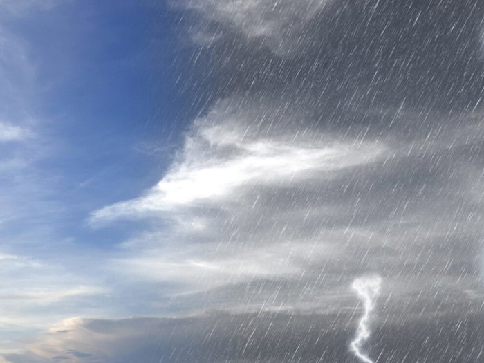sunny blue skies and rainy storm clouds