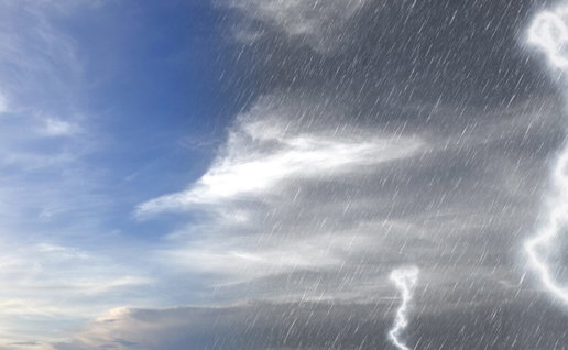 sunny blue skies and rainy storm clouds