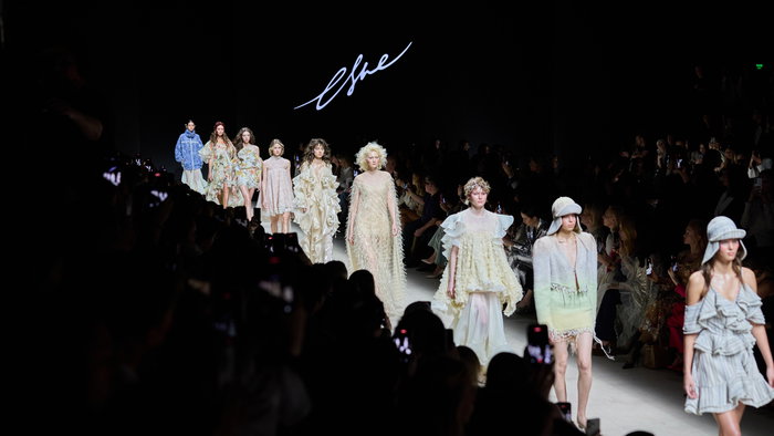 Models walking down the runway for Moscow Fashion