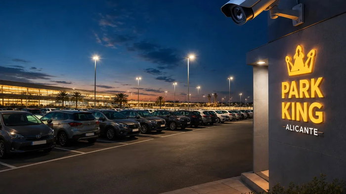 Night view for Park-King secure parking area at Alicante Airport