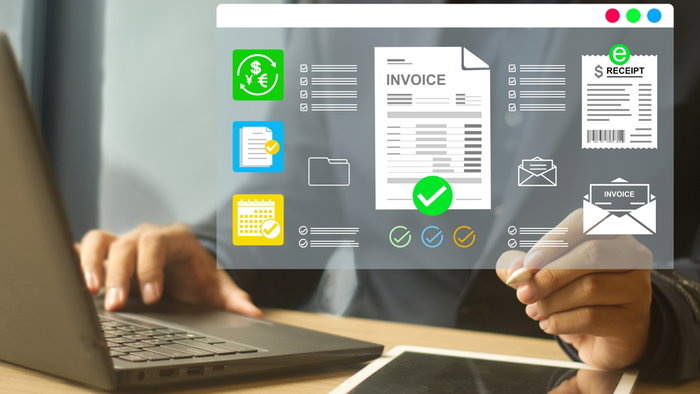 managing online invoices, electronic tax, e-invoice, and digital receipt statements concept