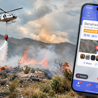 phone image over wildfire shot