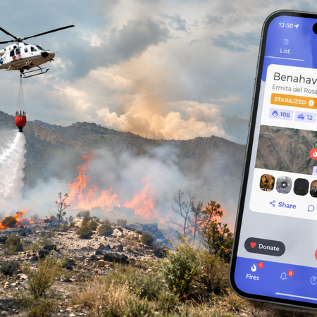 phone image over wildfire shot