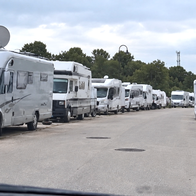 Motorhomes and campervans fill all the parking spaces in Mijas.