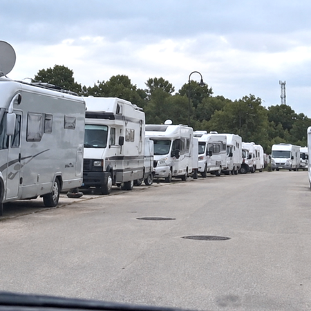 Motorhomes and campervans fill all the parking spaces in Mijas.