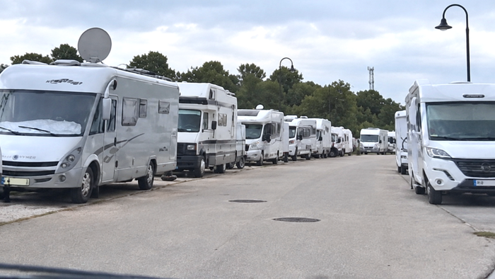 Motorhomes and campervans fill all the parking spaces in Mijas.