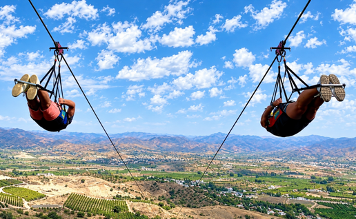 2 people ziplining