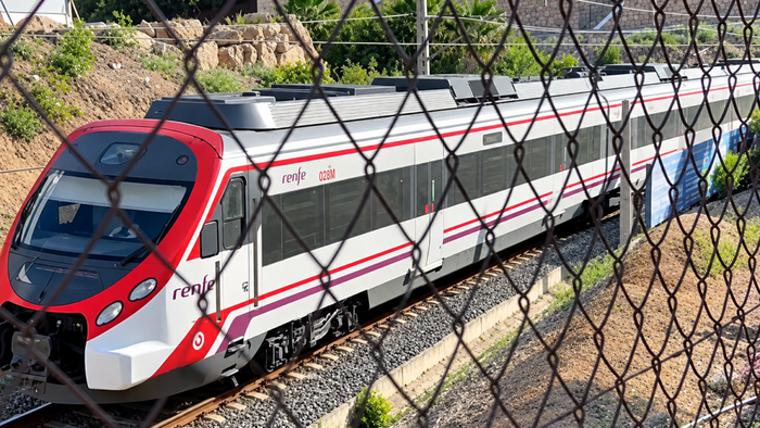 Cercanias commuter train on the C1 line, passing Benalmadena.