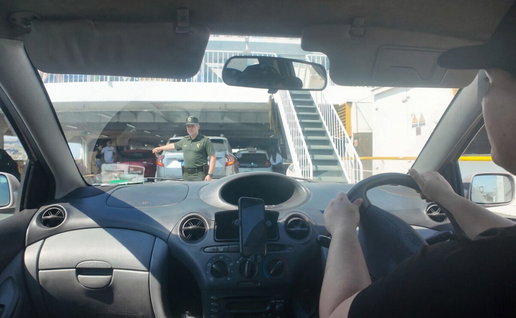 Ferry checks by Guardia Civil officer on goods carried.