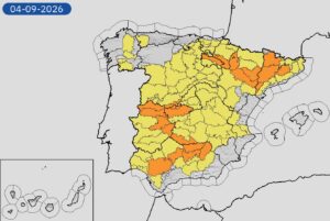 Map of Spain with high temperatures over the country