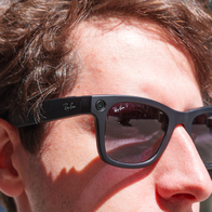 The upper face of a man wearing Meta AI glasses