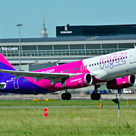 Wizzair aircraft lifting off from Warsaw airport