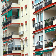 Balconies of apartment buildings in Spain
