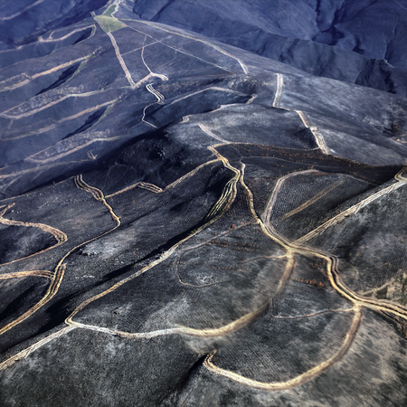 Burnt hills in Spain after a devastating wildfire