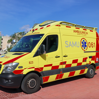 An ambulance parked outside a hospital in Ibiza