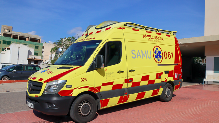 An ambulance parked outside a hospital in Ibiza
