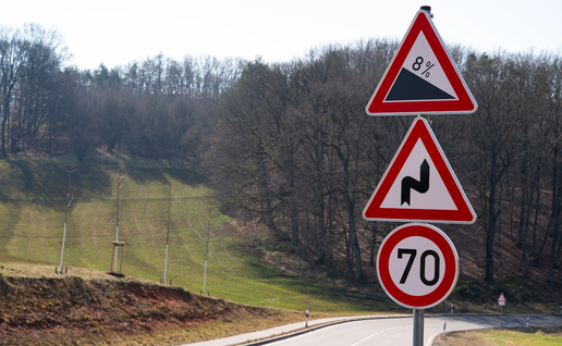Vertical road signs on a German road