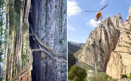 Helicopter rescue of fallen walker in Caminito del Rey