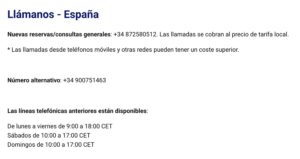 Spanish phone numbers still advertised on Ryanair website, 5/9/2026.