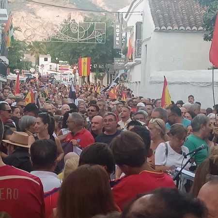 Crowds carrying Spanish flags at a demonstration in Benalmádena in support of Ceuta.
