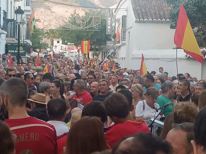 Crowds carrying Spanish flags at a demonstration in Benalmádena in support of Ceuta.