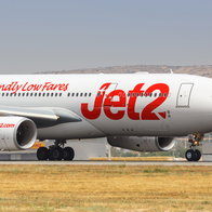 A jet2 aircraft landing at an airport