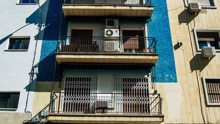 Balconies of an apartment block in Sevilla, Spain