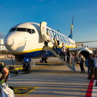 Passengers boarding a Ryanair flight.